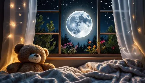 teddy bear waiting,night time,dream world,night scene,moon and star background,bedroom window,romantic night,night image,clear night,stargazing,moonlit night,moon night,starry night,the night sky,night photo,the moon and the stars,dreaming,window to the world,night stars,night sky,Photography,Artistic Photography,Artistic Photography 02