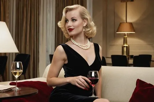 bedelia,marilyns,dita,rosalyn,art deco woman,femme fatale,marylyn monroe - female,blonde woman,ballantine,monroe,elegante,chastain,boisset,lopilato,dita von teese,marilynne,blonde woman reading a newspaper,roaring twenties,a glass of wine,vesper,Illustration,Retro,Retro 18