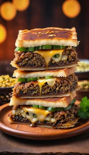 moussaka,lahmacun,adana kebabı,cemita,patty melt,quesadilla,baleada,beef pancake,ekmek kadayıfı,kabab koobideh,tortas de aceite,piadina,pastitsio,ćevapi,beef roulades,tlacoyo,cevapcici,food photography,tapenade,kulcha,Photography,General,Realistic