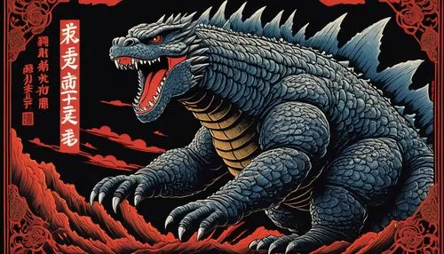 godzilla,cool woodblock images,dragon of earth,wyrm,dragon li,chinese dragon,kumamoto,black dragon,woodblock prints,dinokonda,dragon,fukushima,shikoku,konghou,japan,wakayama,japanese art,dragon fire,shibuyasky,kasuga,Illustration,Children,Children 03