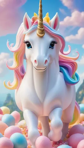 ,cottoncandy,
In a whimsical candy kingdom,there stands a unicorn crafted from marshmallows,exuding childlike wonder and an air of mystery. Its body is as white and fluffy as a cloud,embodying the spi