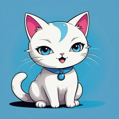 cat on a blue background,cat vector,cartoon cat,blue eyes cat,cat with blue eyes,white cat,cute cat,japanese bobtail,cute cartoon character,cute cartoon image,turkish van,breed cat,cat image,cat cartoon,turkish angora,aegean cat,cat kawaii,little cat,siamese cat,drawing cat,Illustration,Japanese style,Japanese Style 04