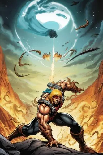 an image of a man on top of a cliff,thundercats,god of thunder,sabretooth,larfleeze,hellstrom,stormbreaker,kamandi,shatterstar,dreadstar,grayskull,thunderstrike,heman,atlantean,zartman,thors,greyskull