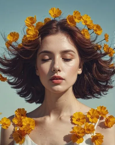 girl in flowers,beautiful girl with flowers,sunflower lace background,falling flowers,sun flowers,blooming wreath,flower crown,daisies,flower wall en,wreath of flowers,helianthus,marigolds,yellow petals,flower garland,golden flowers,sun daisies,girl in a wreath,spring crown,flowers fall,sunflowers