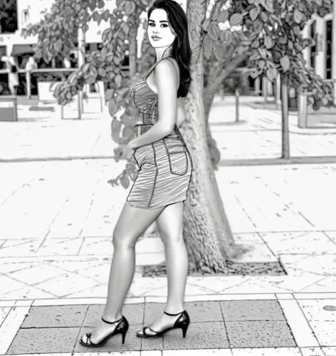 removal,a black and white po of a woman standing in front of a tree,black and white photo,colorless,image editing,colorable,colourless,edit icon