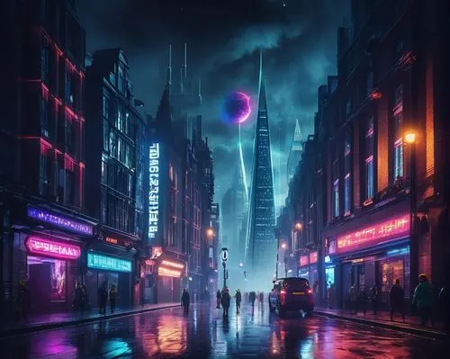 cyberpunk,vapor,nacht,bladerunner,futuristic landscape,ultraviolet,soho,futuristic,metropolis,oscura,soir,dusk,cloudstreet,atmospheres,fantasy city,cityscape,polara,cybercity,nightshades,dystopian,Conceptual Art,Sci-Fi,Sci-Fi 30