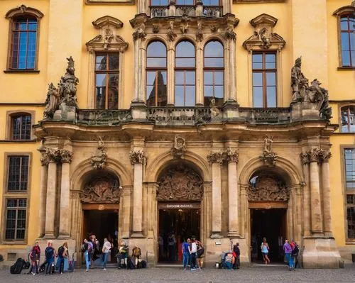 Baroque-style building, academy of arts, architecture and design, Prague, Czech Republic, historic, ornate facade, grand entrance, stone columns, stained glass windows, intricate carvings, red roof ti