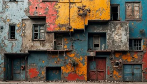 colorful facade,patina,slum,colorful city,scampia,havana,colori,abandono,weathered,hanging houses,dilapidated building,havana cuba,rusting,dharavi,rusty door,rusts,row of windows,colorize,barajneh,kibera,Photography,General,Realistic