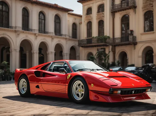 Immerse yourself in the luxurious atmosphere of a high-end car show where the Ferrari 288 GTO is showcased.,ferrari 288 gto,f40,ferrari 328,ferrari 512,ferrari 308 gtb/gts,ferrari f40,testarossa,ferra