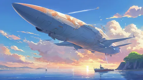 airship,airships,skyship,air ship,seaplane,hoshihananomia,dirigible,rocketplane,endeavor,skyray,plane wreck,seafire,take-off of a cliff,blimp,endeavour,yamato,funjet,seaplanes,tirpitz,kaga,Illustration,Realistic Fantasy,Realistic Fantasy 01