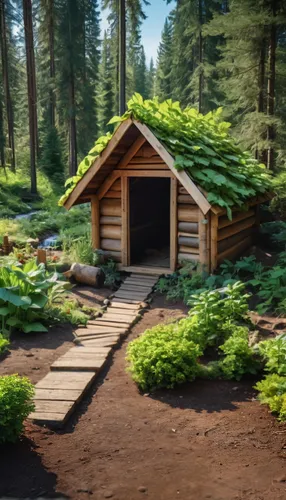 uma fogueira suavemente acesa,small cabin,log cabin,house in the forest,wooden sauna,wood doghouse,wooden hut,log home,the cabin in the mountains,3d rendering,garden shed,wooden mockup,summer cottage,