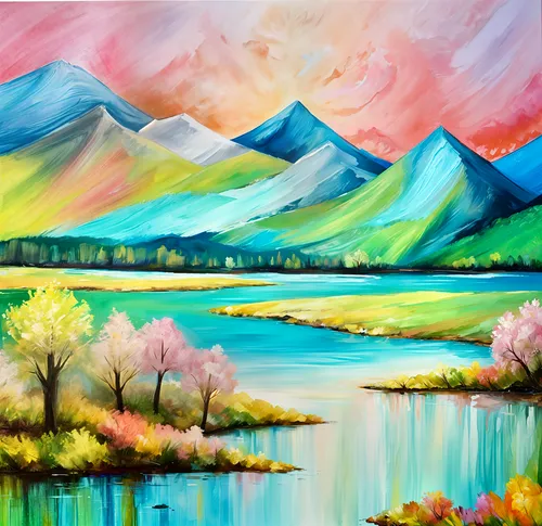 landscape background,watercolor background,mountain landscape,river landscape,colorful background,mountain scene