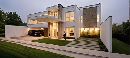 a modern white house with large grass area,prefab,modern house,fromental,hovnanian,piramal,beautiful home