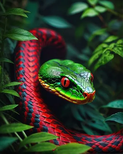 green python,liophis,nonvenomous,powelliphanta,lagarto,vipera,pitviper,sidik,red and green,morelia viridis,bengalensis,herpetofauna,venomous snake,boomslang,green tree snake,pantanal,green snake,auratus,emerald lizard,pantherophis,Conceptual Art,Fantasy,Fantasy 11