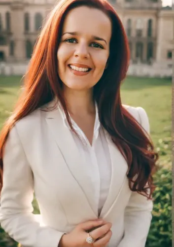 Woman with dark brown eyes, long red hair, elegant, wearing elegants clothes,iulia hasdeu castle,social,real estate agent,politician,beyaz peynir,kosmea,academic,romanian,hallia venezia,jungfau maria,