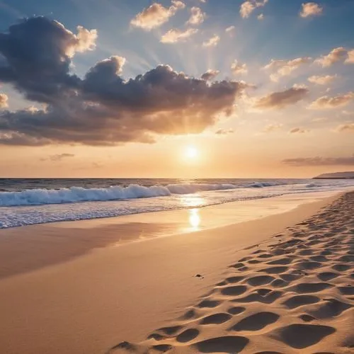 footprints in the sand,sunrise beach,beautiful beach,beach landscape,beautiful beaches,beach scenery,Photography,General,Realistic