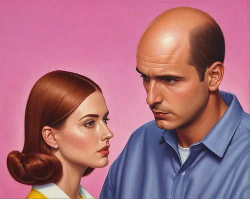 hair loss,man and wife,young couple,dispute,two people,management of hair loss,balding,divorce,romantic portrait,the girl's face,man and woman,baldness,vintage man and woman,oddcouple,heads,modern pop art,couple - relationship,oil painting on canvas,husband and wife,pop art people,Illustration,Retro,Retro 16