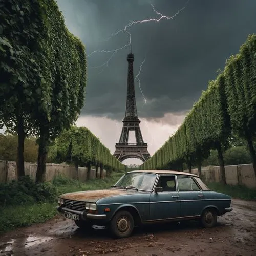 orage,tormentine,car wallpapers,stormier,parigi,paris,pluie,french digital background,thunderstorm,crewdson,peugeot 204,france,eifel,photo manipulation,parisii,trabant,conceptual photography,invalides,panhard,pertemps,Photography,General,Cinematic