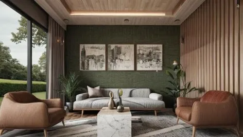 mid century modern,mid century house,sitting room,limewood,wallcovering,minotti