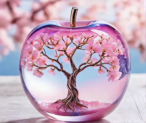 cherry blossom tree,glass ornament,sakura tree,ornamental cherry,blossom tree,glass vase,fragrance teapot,blossoming apple tree,japanese sakura background,sakura flower,peach tree,japanese cherry blossom,blooming tree,sakura blossom,peach blossom,cherry blossom branch,apricot blossom,sakura branch,pink cherry blossom,plum blossom,Illustration,Realistic Fantasy,Realistic Fantasy 20