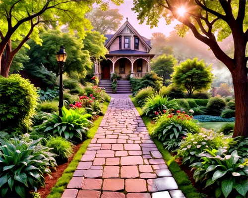 home landscape,cottage garden,gardens,green garden,english garden,secret garden of venus,towards the garden,nature garden,landscape background,landscaping,to the garden,garden elevation,garden,garden bench,pathway,roof landscape,garden of eden,flower garden,the garden,the threshold of the house,Illustration,Realistic Fantasy,Realistic Fantasy 21