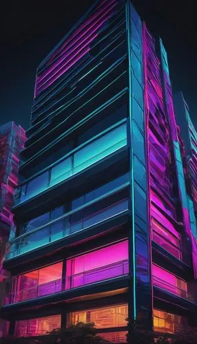 vdara,colored lights,cybercity,escala,colorful facade,apartment block,cybertown,edificio,hypermodern,colorful light,neon light,cyberport,neon human resources,multi storey car park,neon lights,multistorey,3d render,colorful city,bulding,flavin,Conceptual Art,Fantasy,Fantasy 13