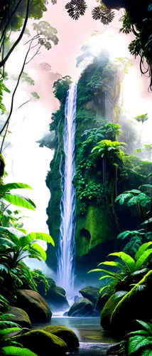 waterfall,rainforest,green waterfall,ash falls,waterfalls,water falls,rainforests,water fall,falls,tropical forest,cartoon video game background,rain forest,brown waterfall,cascada,jungle,nature background,riverclan,landscape background,forest background,jungles,Illustration,Realistic Fantasy,Realistic Fantasy 39