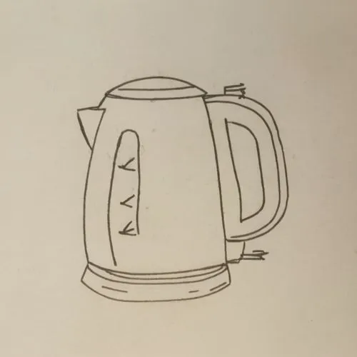 a line drawing of a coffee pot with an air vented design on it,coffee pot,coffee tea drawing,mug,tea pot,kettle,coffee tea illustration