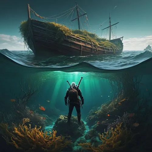 sunken ship,sunken boat,shipwreck,fantasy picture,the wreck of the ship,underwater background,avernum,novigrad,viking ship,god of the sea,thorfinn,gangplank,world digital painting,aquaman,fantasy art,outmanned,shannara,whydah,sci fiction illustration,thereunder,Photography,Documentary Photography,Documentary Photography 16