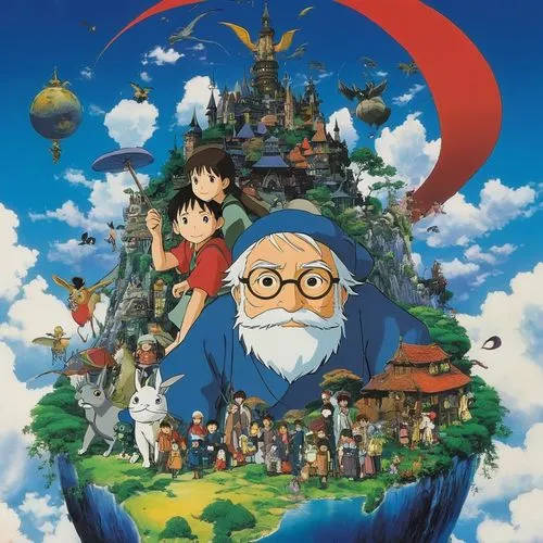 studio ghibli,my neighbor totoro,christmas movie,detective conan,film poster,wondertree,poster,ori-pei,dream world,magical adventure,media concept poster,mountain world,flying island,a3 poster,anime cartoon,anime 3d,background image,kingdom,shirakami-sanchi,fantasy world,Illustration,Japanese style,Japanese Style 14