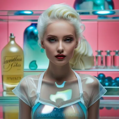 retro diner,doll looking in mirror,barmaid,girl in the kitchen,doll kitchen,waitress,barbie doll,retro girl,retro woman,cosmetics,fashion dolls,pop art girl,dollhouse,cigarette girl,pop art style,mode