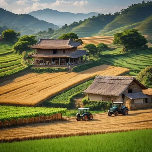 rice fields,rice field,rice terrace,ricefield,ricefields,the rice field,farm landscape,rice paddies,rural landscape,agricultural,rice plantation,rice cultivation,rice terraces,vietnam,paddy field,paddy harvest,farm background,inle,kachin,ha giang,Illustration,Japanese style,Japanese Style 14