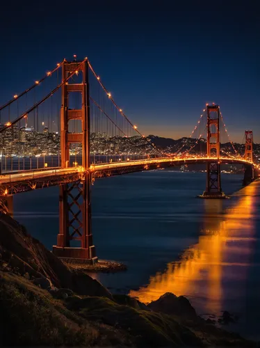 side view bridge at night with light reflections | : Night Bridges San Francisco City Lights Long Exposure Reflections ...,golden bridge,the golden gate bridge,golden gate,golden gate bridge,goldengat