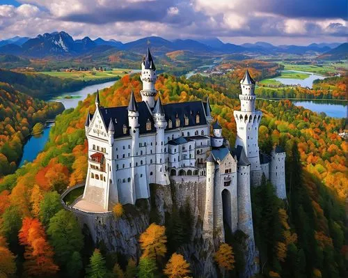 neuschwanstein castle,fairytale castle,allemagne,neuschwanstein,fairy tale castle,germania,fairy tale castle sigmaringen,germany,alemania,fairytale,castles,bavarian swabia,bavaria,hogwarts,medieval castle,rheinland,fairy tale,gold castle,germany forest,a fairy tale,Conceptual Art,Oil color,Oil Color 07