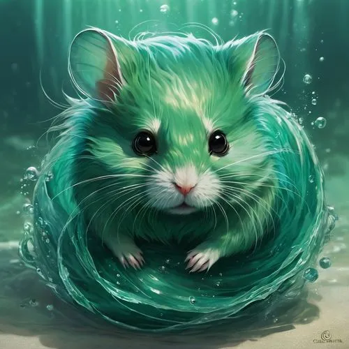 bulbasaur,hamster,guineapig,color rat,chinchilla,water creature,degu,guinea pig,green pufferfish,emerald,gerbil,cuthulu,hamster buying,pet portrait,jerboa,hamster shopping,aquatic herb,musical rodent,rodent,green water,Conceptual Art,Fantasy,Fantasy 17