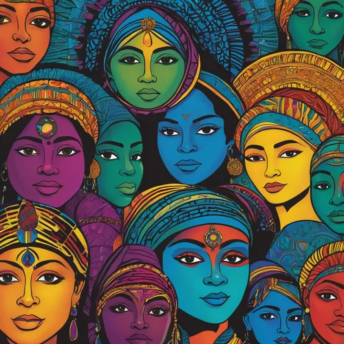 indian art,multicolor faces,indian woman,east indian pattern,global oneness,women's eyes,east indian,diverse,hare krishna,harmony of color,self unity,ethnic,beautiful african american women,ayurveda,indonesian women,colourful pencils,unity in diversity,radha,turban,ethnic design,Illustration,Black and White,Black and White 21