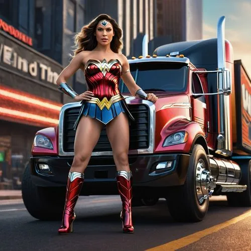 wonder woman city,super woman,wonderwoman,wonder woman,super heroine,nikola,superman,super hero,superhero,dodge la femme,superhero background,truck driver,figure of justice,muscle woman,lasso,wonder,ford super duty,super,goddess of justice,dc,Photography,General,Sci-Fi