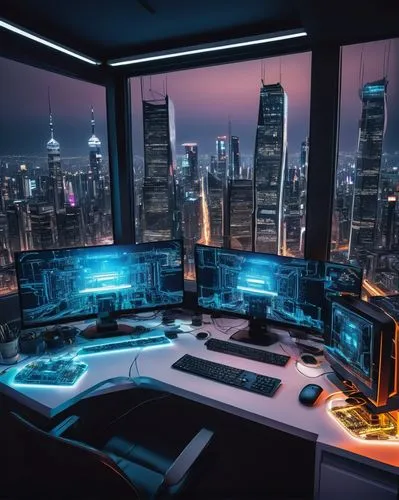 computer room,cyberport,cybercity,modern office,cybertown,cyberview,computer workstation,cyberscene,cybertrader,cyberpunk,the server room,shanghai,workstations,cybersquatters,control center,fractal design,working space,desktops,futuristic landscape,guangzhou,Illustration,Japanese style,Japanese Style 20