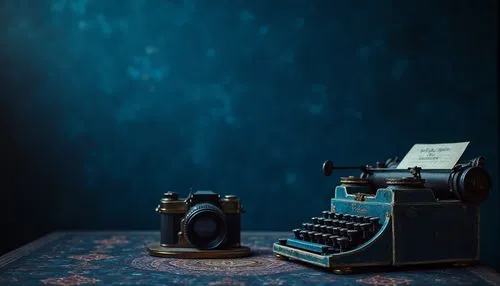 typewriter,typewriters,still life photography,typewritten,blue lamp,typewriting,rimo,cyanotype,lectotype,writer,diarist,underwood,teletypewriter,vintage theme,vintage lantern,vintage wallpaper,miniaturist,retro kerosene lamp,vintage background,denim background,Photography,General,Realistic