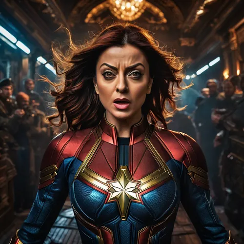 Capitana Marvel with the face of Aishwarya Rai, very angry,captain marvel,marvels,head woman,power icon,captain,wonder woman city,marvel,nova,avenger,capitanamerica,wonder woman,wonderwoman,captain am