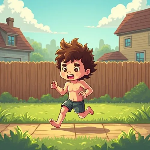 baki,running,playing outdoors,tarzan,nanto,game illustration