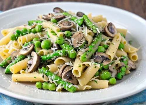 Creamy Pasta Primavera with asparagus, mushrooms, peas and vegan parmesan is healthy, delicious, easy pasta recipe. Gluten-free, dairy-free, plantbased.,beef stroganoff,carbonara,pasta and beans,green