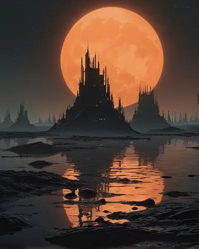 castlevania,lunar landscape,ravenloft,moonscape,fantasy landscape,moonlit night,fantasy picture,meridia,moonrise,moonsorrow,moonscapes,halloween background,haunted cathedral,moon at night,minbari,moonlit,neverwinter,barsoom,big moon,castle of the corvin,Conceptual Art,Fantasy,Fantasy 33