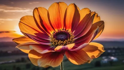 flower in sunset,south african daisy,gazania,colorful daisy,african daisy,orange dahlia,barberton daisy,calendula,yellow orange tulip,calendula flower,turkestan tulip,marigold flower,vancouver dahlia,blanket flowers,erdsonne flower,calenduleae,dahlia flower,star dahlia,strawflower,flower of dahlia,Photography,General,Realistic