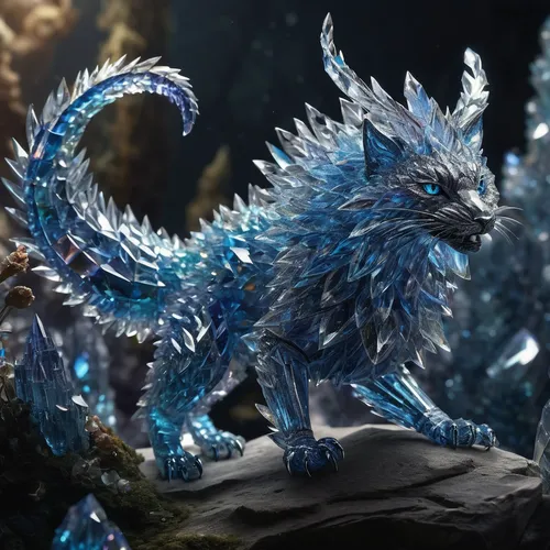 an otherworldly creature made of crystals.magnificent, majestic, highly intricate, realisticphotography, incredibly detailed, ,forest dragon,painted dragon,water creature,wyrm,fractalius,gryphon,drago