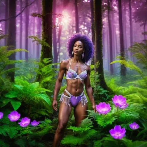 fae,fantasy picture,tiana,mother nature,jacaranda,maria bayo,faerie,ipê-purple,purple landscape,ebony,rosa 'the fairy,fantasy woman,hula,purple background,warrior woman,crown chakra flower,photomanipu