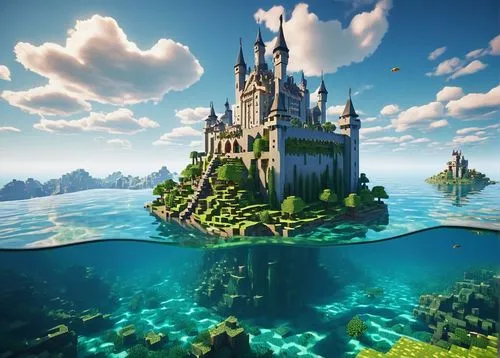 underwater landscape,3d fantasy,floating islands,atlantica,underwater oasis,fantasy world,floating island,fairy world,cube sea,wonderlands,fairy tale castle,artificial islands,underwater playground,dreamlands,flying island,mushroom island,fairyland,seahaven,forteresse,skylands,Photography,Artistic Photography,Artistic Photography 01