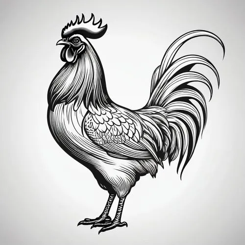 cockerel,phoenix rooster,vintage rooster,rooster,landfowl,polish chicken,bantam,roosters,chicken bird,portrait of a hen,domestic chicken,pullet,hen,gallus,rooster head,redcock,the chicken,brakel chicken,chicken,brakel hen,Illustration,Black and White,Black and White 04