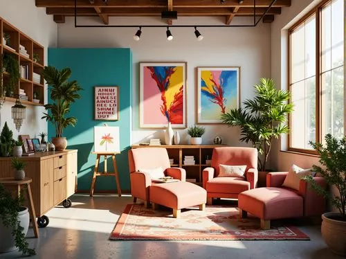 living room,loft,interior decor,livingroom,sitting room,mid century modern,apartment lounge,modern decor,home interior,contemporary decor,interior design,mid century,sunroom,furnishings,interiors,an apartment,interior decoration,midcentury,house plants,apartment