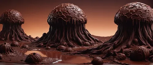 chocolate desert,mushroom landscape,mandelbulb,chocolate shavings,chocolate fountain,pieces chocolate,mushroom island,crown chocolates,chocolatier,brown mushrooms,black forest,chocolate balls,chopped chocolate,stalagmite,block chocolate,chocolate truffle,ice chocolate,chocolate mousse,ice cream chocolate,mousse,Conceptual Art,Fantasy,Fantasy 14